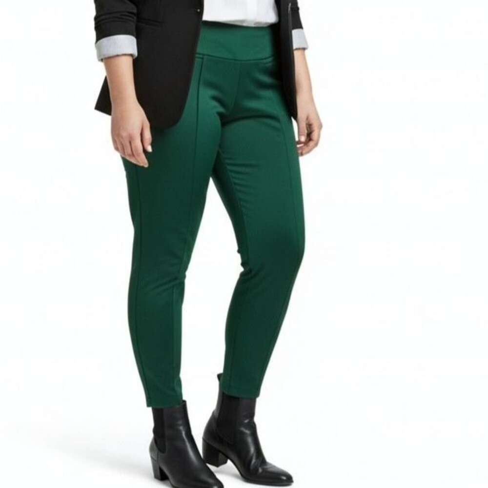 Betabrand Power Down Pant Women 1X Long Plus Green Skinny Stretch Yoga Dress